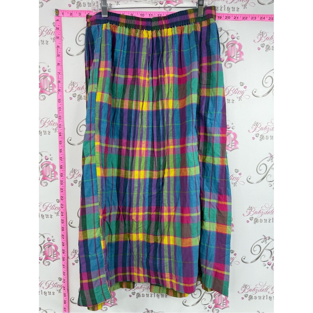 Skirt vintage button up plaid stripe Multicolor Plaid Button-Front Maxi Skirt - Picture 2 of 9
